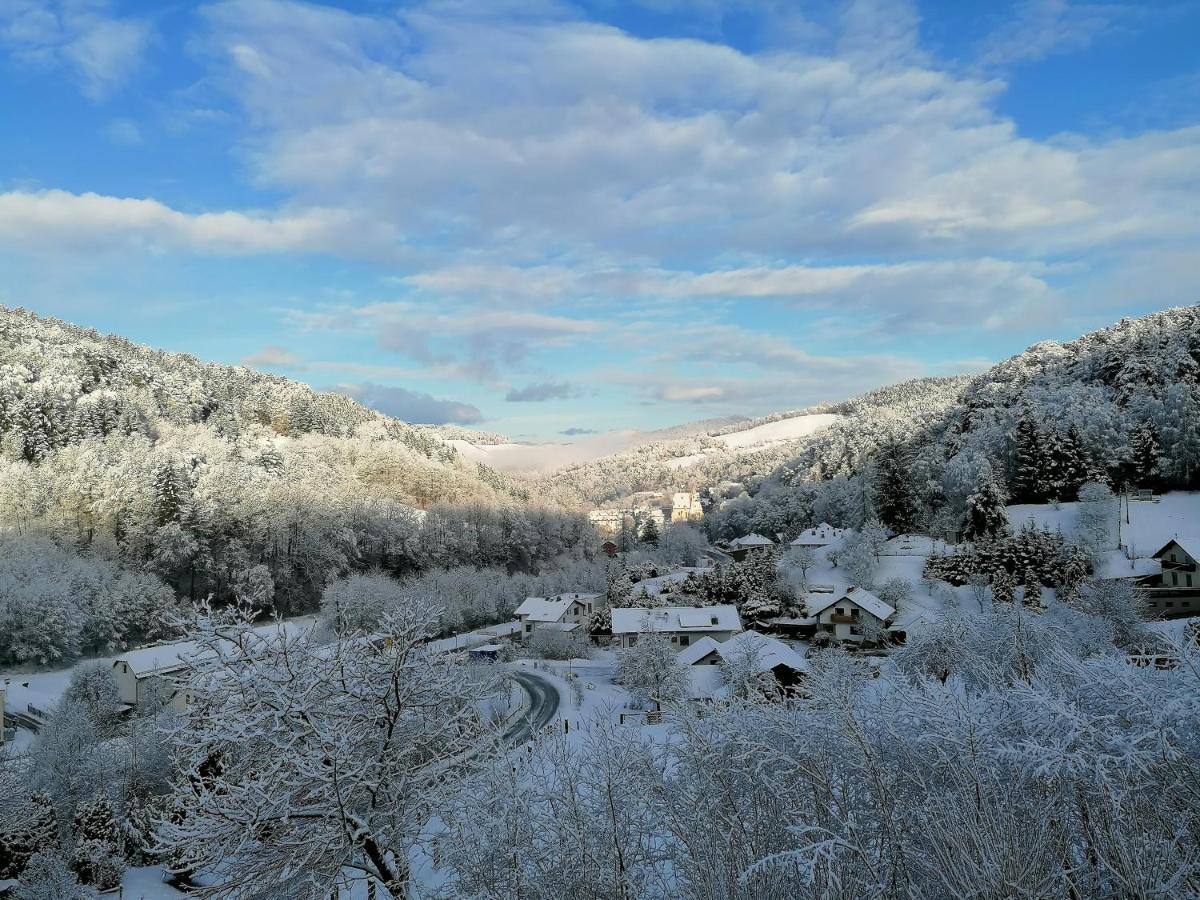 Das Paradieschen Edlitz - Stilvolles Blockhaus Mit Kamin Esterno foto